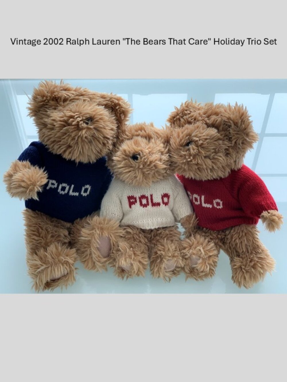 Vintage 2002 Ralph Lauren "The Bears That Care" Holiday Trio Bear Set